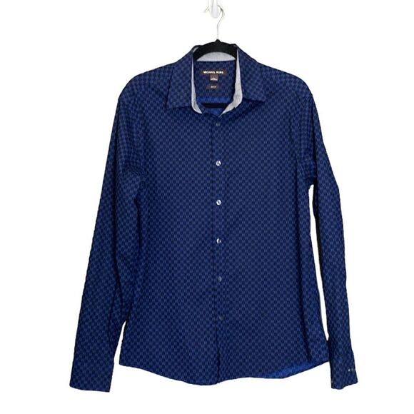 Michael Kors Slim Fit Logo Print Blue Dress Shirt Button Down - Picture 1 of 14